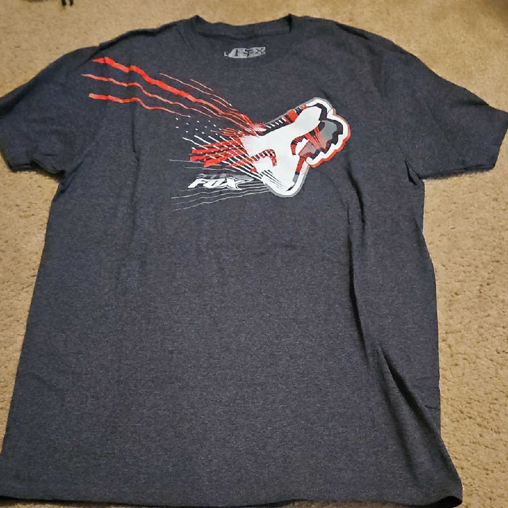 Vintage Fox Men's Large Charcoal and Red Graphic Tee